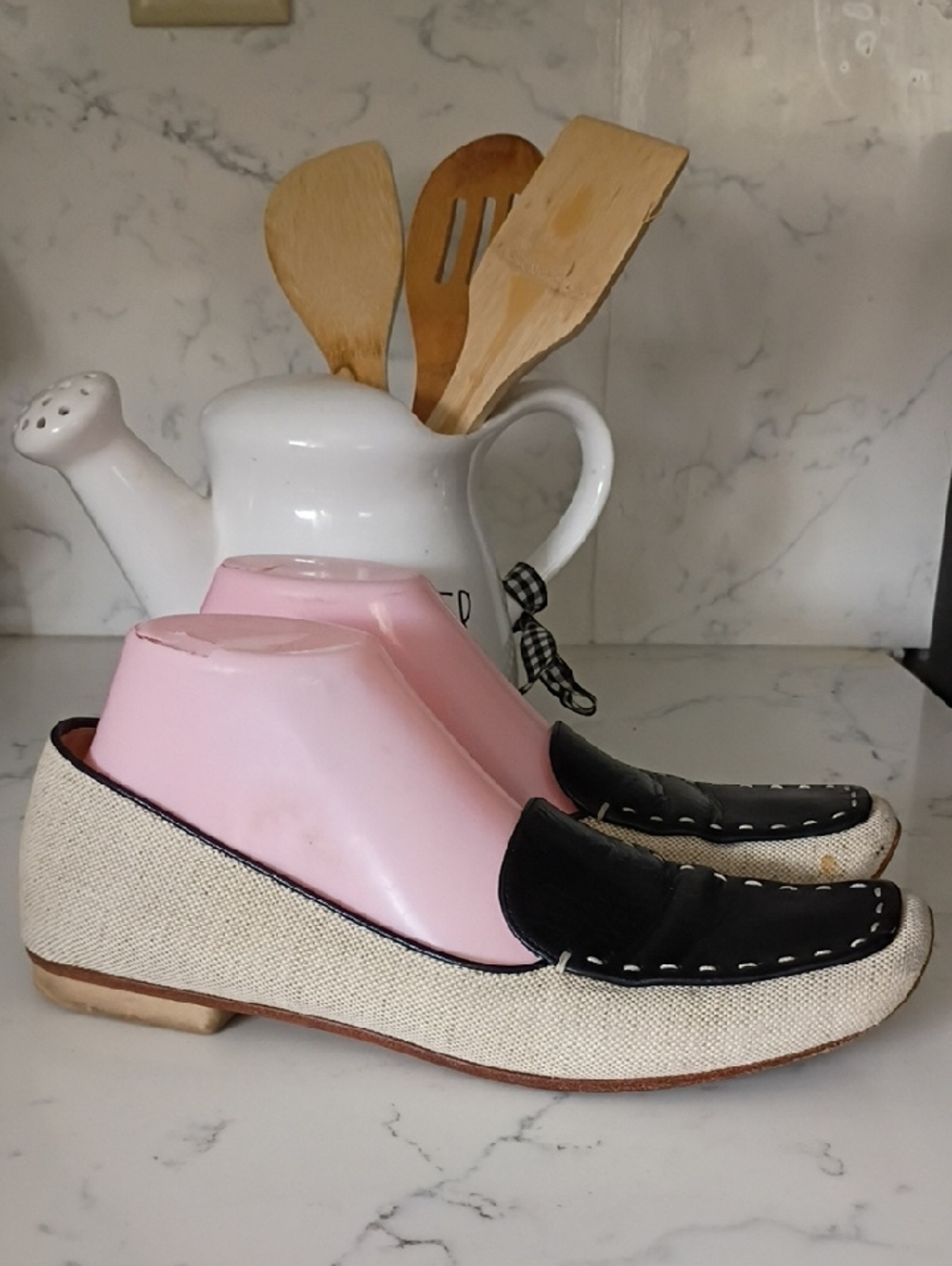 Prada Two-Tone Canvas and Leather Loafer in Black and Cream
